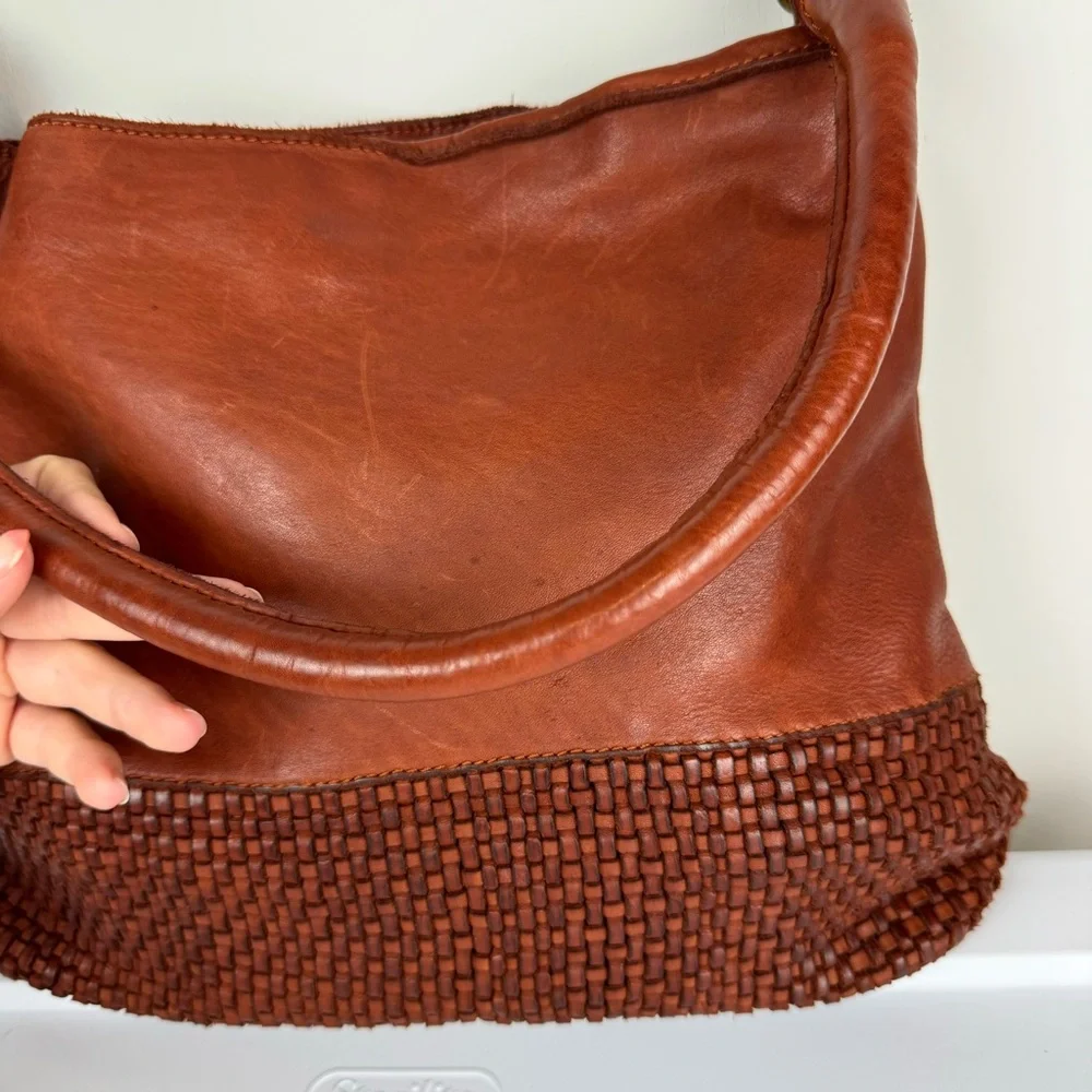 Marta Ponti Leather Woven Hobo Bag Made in Portugal Brown Slouchy